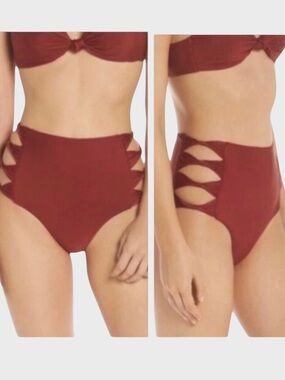 711 10/$50🏄🏻‍♀️ BCA by Rebecca Virtue High Waisted Cut Out Red Swim Bottom